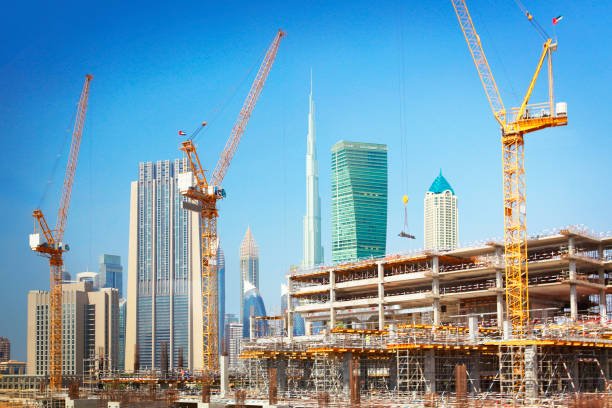 Construction of new modern skyscrapers in Dubai, United Arab Emirates